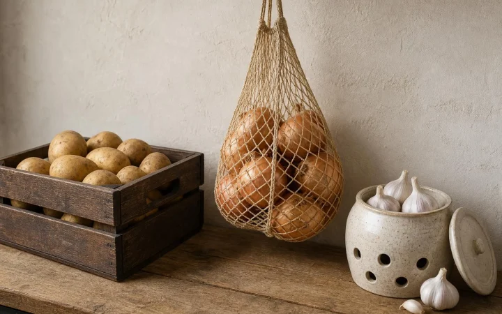 Aardappelen, uien en knoflook samen bewaren? Dat is niet altijd een goed idee