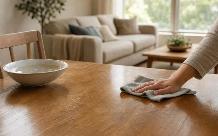 Doe dit niet als je een houten tafel schoonmaakt